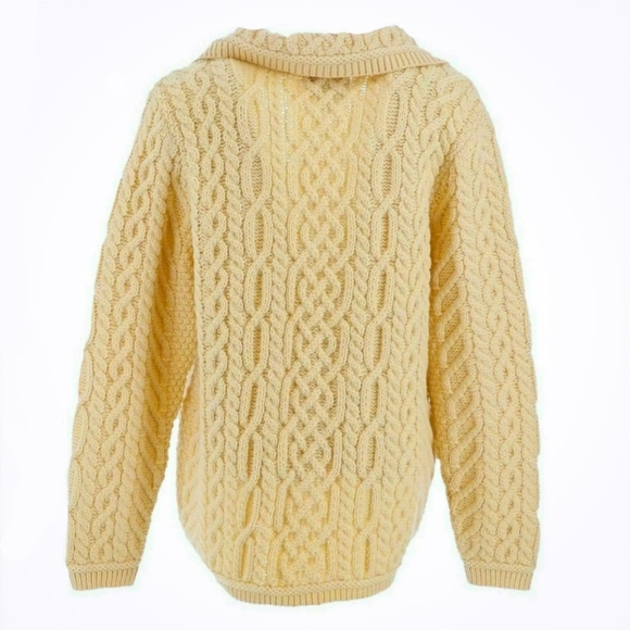 Aran Crafts Merino Wool Button Front Cardigan Irish Aran Fisherman Sweater - Picture 2 of 4